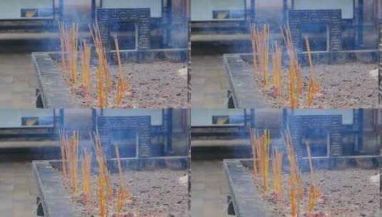 寺庙香炉里燃烧的香高清在线视频素材下载