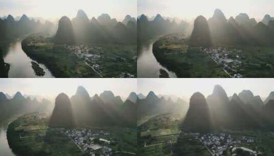 桂林漓江山水片头航拍延时风光风景日落片头高清在线视频素材下载