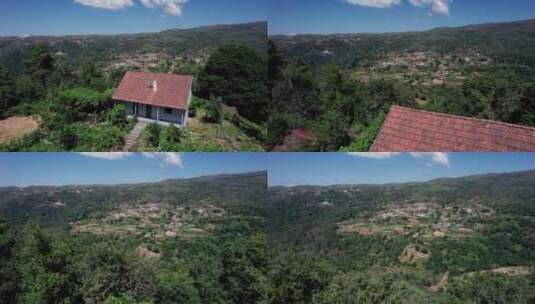 小屋俯瞰乡村山谷与村庄在葡萄牙。高清在线视频素材下载