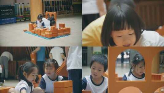 小朋友堆积木城堡 六一儿童节高清在线视频素材下载