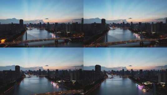 航拍广东广州海印大桥日落城市风光高清在线视频素材下载