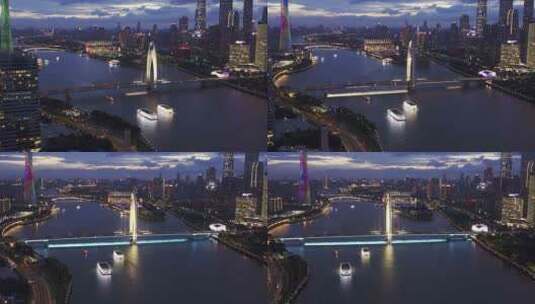 广州猎德大桥亮灯夜景-1高清在线视频素材下载