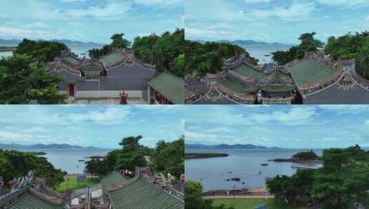 航拍广东惠州十里银滩海景妈祖庙天后宫高清在线视频素材下载