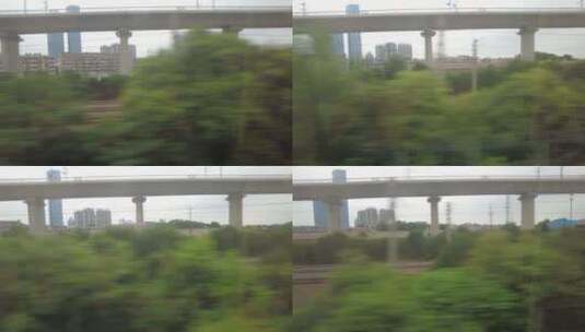 高铁火车行驶窗外风景飞快驶入实拍高清在线视频素材下载