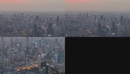 航拍上海城市建筑日落霞光高清在线视频素材下载
