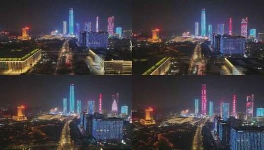 东莞市民盈国贸中心夜景航拍高清在线视频素材下载