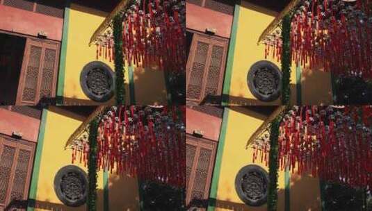寺庙空镜头 祈福红丝带高清在线视频素材下载