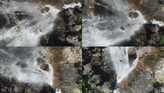 福州香山农场瀑布瀑降航拍一镜到底高清在线视频素材下载