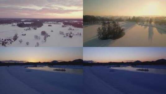 冬季雪后的东北农村日出高清在线视频素材下载
