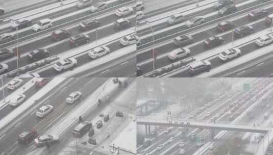 下雪堵车 城市交通高清在线视频素材下载