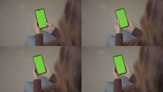 4K绿幕抠像抠图玩手机外籍模特绿屏跟踪高清在线视频素材下载