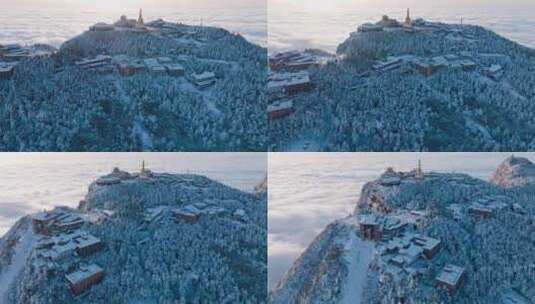 环绕航拍四川峨眉山金顶冬季雪景云海景观高清在线视频素材下载