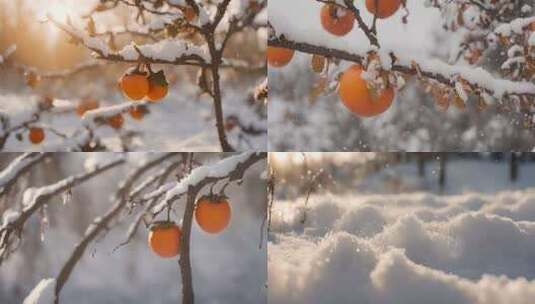 柿子雪景高清在线视频素材下载