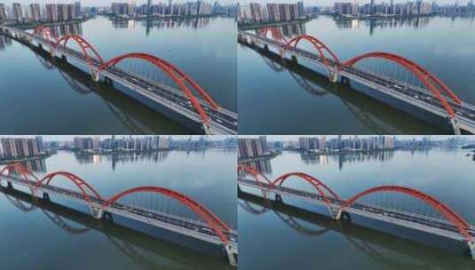 湖南长沙福元路大桥航拍高清在线视频素材下载