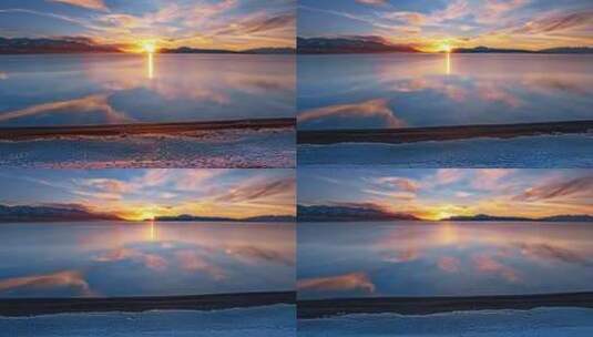 新疆赛里木湖唯美水面日落延时高清在线视频素材下载