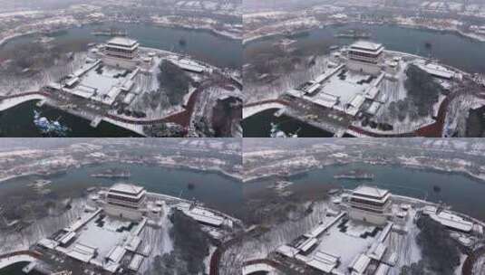 西安大唐芙蓉园雪景高清在线视频素材下载