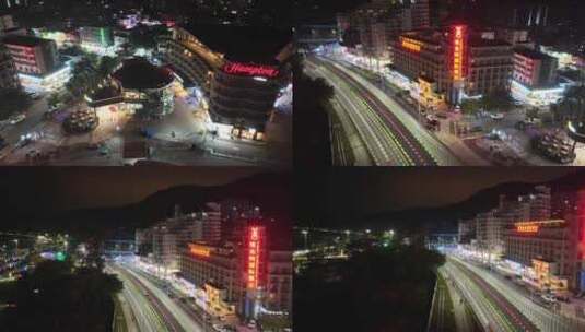 深圳大梅沙海滨公园夜景航拍高清在线视频素材下载
