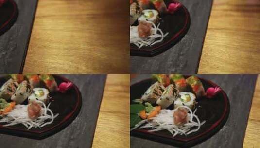 摇摄餐盘中的寿司高清在线视频素材下载