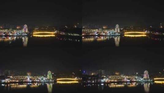 惠州合江楼夜景航拍东江夜晚风光河流风景高清在线视频素材下载