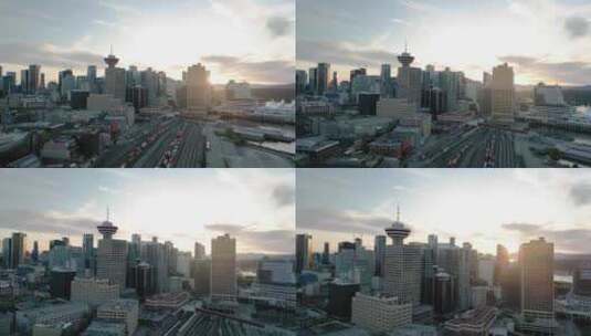 加拿大温哥华市中心摩天大楼的鸟瞰图高清在线视频素材下载