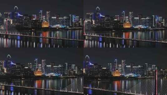 航拍杭州西兴大桥夜景高清在线视频素材下载