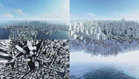 镜像城市 海面城市 城市抽象高清在线视频素材下载
