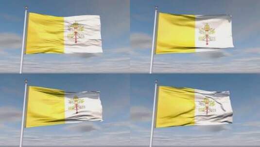 梵蒂冈城（罗马教廷）天空和云的旗帜动画高清在线视频素材下载