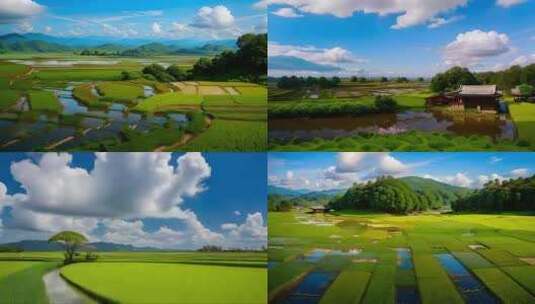 乡村田野稻田水稻村庄风景合集高清在线视频素材下载