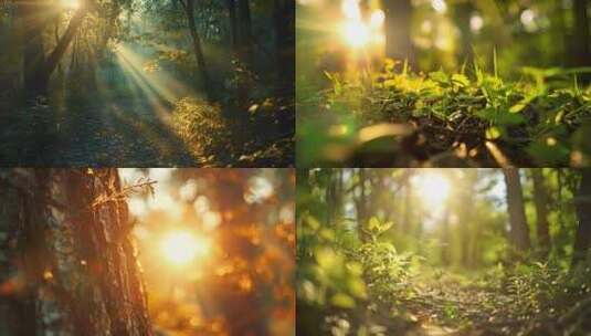 清晨阳光照射森林 森林大自然 清晨阳光高清在线视频素材下载