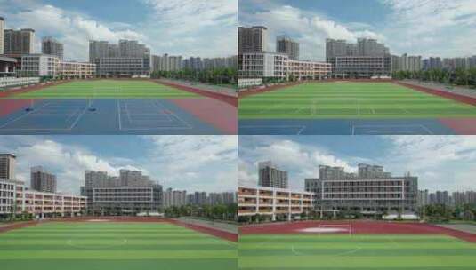湖南衡阳市高新成章实验学校校园足球场航拍高清在线视频素材下载