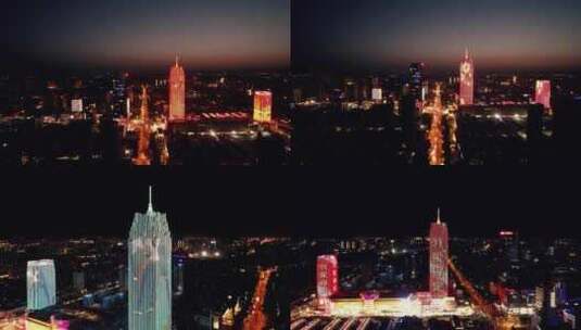 河北第一高楼保定万博广场夜景航拍高清在线视频素材下载