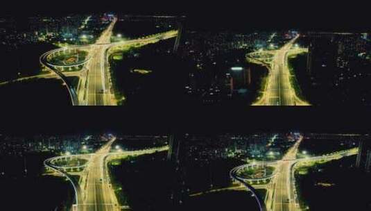 山东潍坊城市高架桥夜景交通航拍高清在线视频素材下载