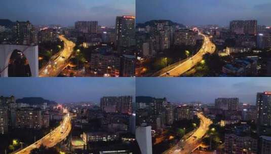 航拍城市大桥夜景车流高清在线视频素材下载