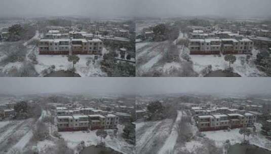 江西小镇农村冬季下雪高空航拍高清在线视频素材下载