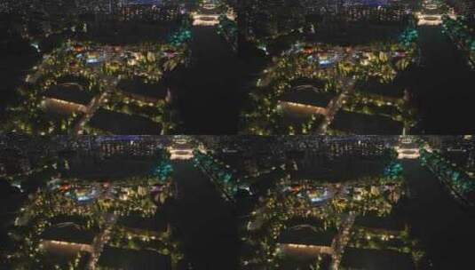 杭州拱墅区小河公园夜景航拍高清在线视频素材下载