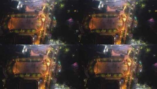 俯拍城市市民休闲广场跳广场舞高清在线视频素材下载