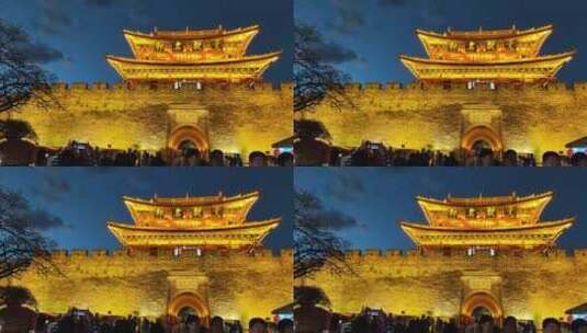 云南省大理市大理古城南门夜景4k视频高清在线视频素材下载