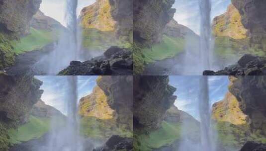 4k风景冰岛kvernufoss瀑布从下到上高清在线视频素材下载