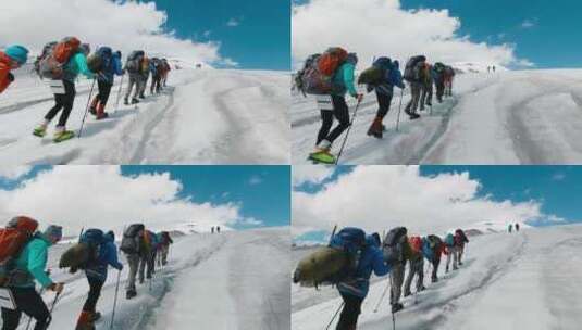 攀登者登山雪山登山队高清在线视频素材下载