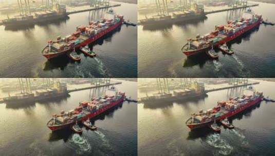 港口货轮巨轮集装箱轮船出海入港海运高清在线视频素材下载
