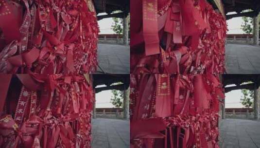 榆次老城文庙祈福丝带特写高清在线视频素材下载