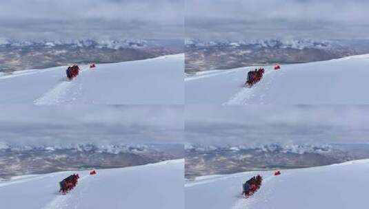 攀登冰川之父慕士塔格峰雪山的登山队高清在线视频素材下载