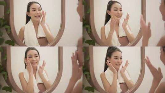 女人正在洗脸和清洁她的脸高清在线视频素材下载