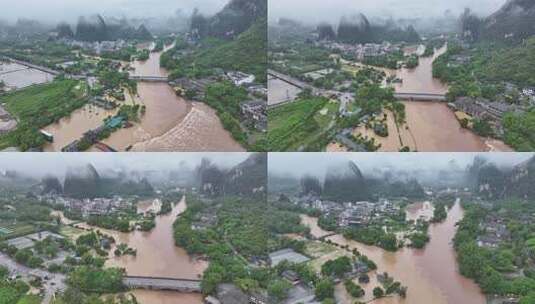 桂林夏季暴雨洪水航拍高清在线视频素材下载