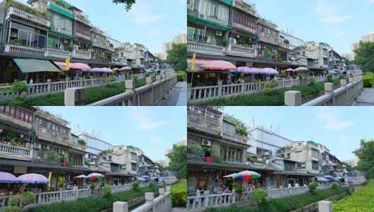 沿河老街商铺街景高清在线视频素材下载