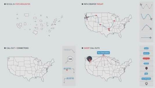 整洁美国地图图表介绍AE模板高清AE视频素材下载