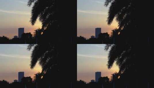 黄昏城市风景夜幕降临的城市剪影建筑风光高清在线视频素材下载