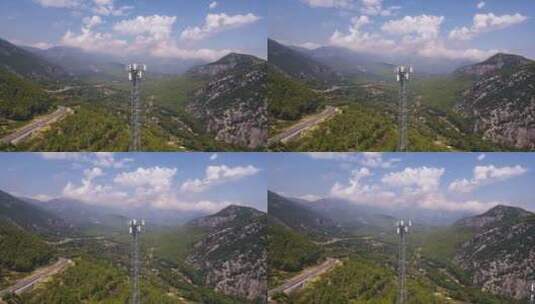 山区高速公路附近的电信塔5G位置高清在线视频素材下载
