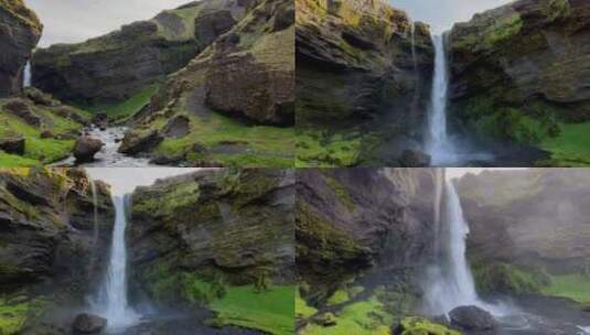 4k冰岛kvernufoss瀑布全景高清在线视频素材下载