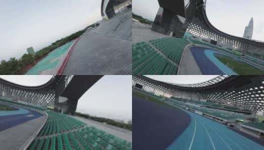 深圳体育场内穿越机航拍跑道高清在线视频素材下载
